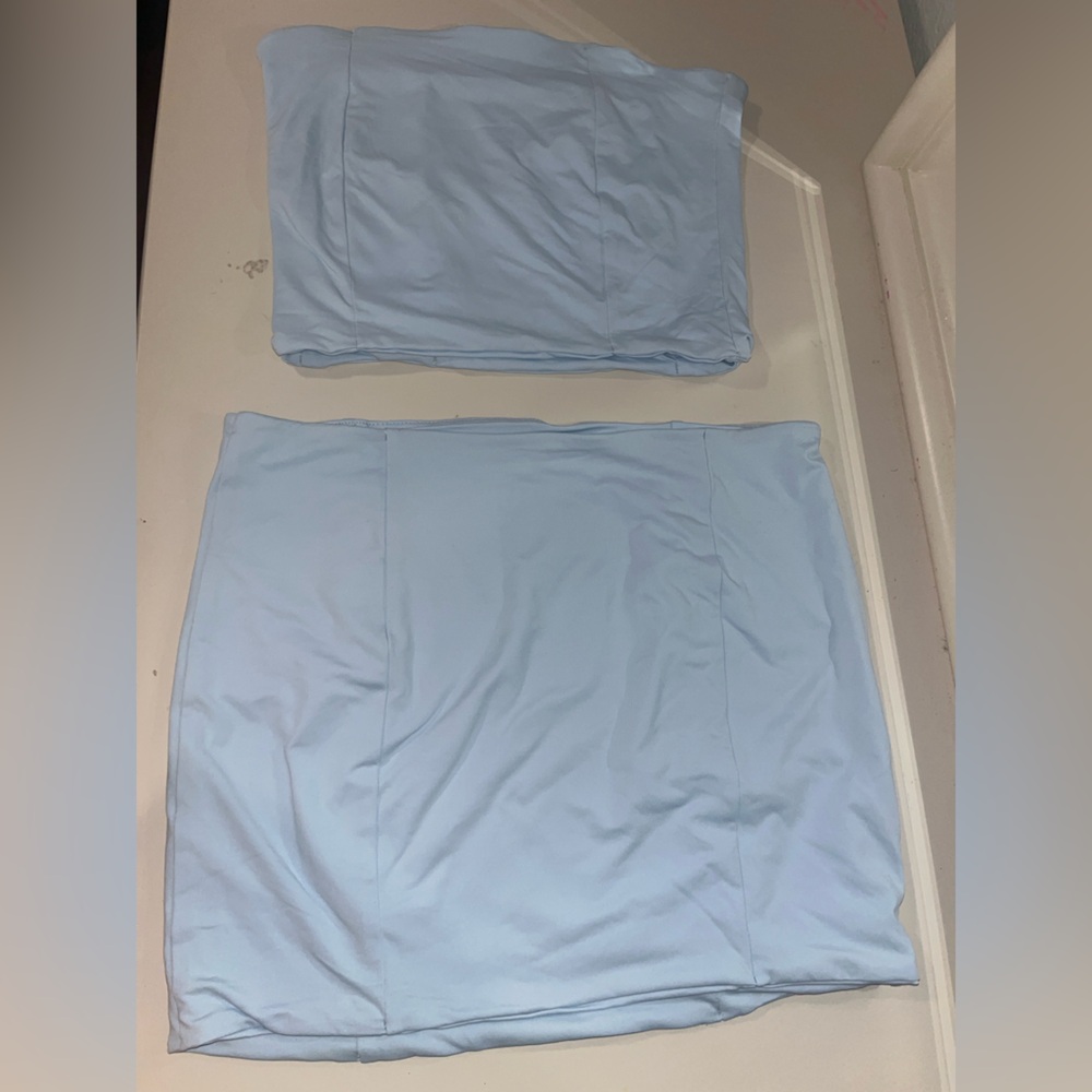 Light blue tube top and skirt set